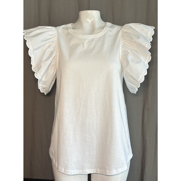 SEE BY CHLOE NWT White T-SHIRT BUTTERFLY SLEEVES Cottagecore Coquette Medium - Picture 1 of 16